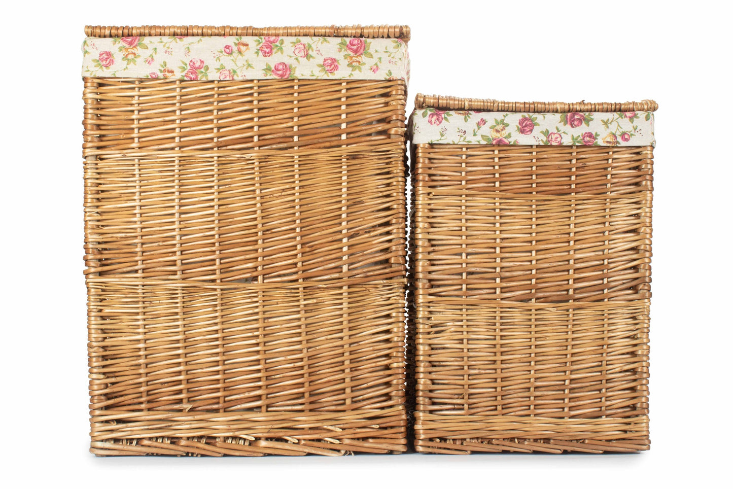 Light Steamed Willow Square Laundry Basket with Garden Rose Set 2