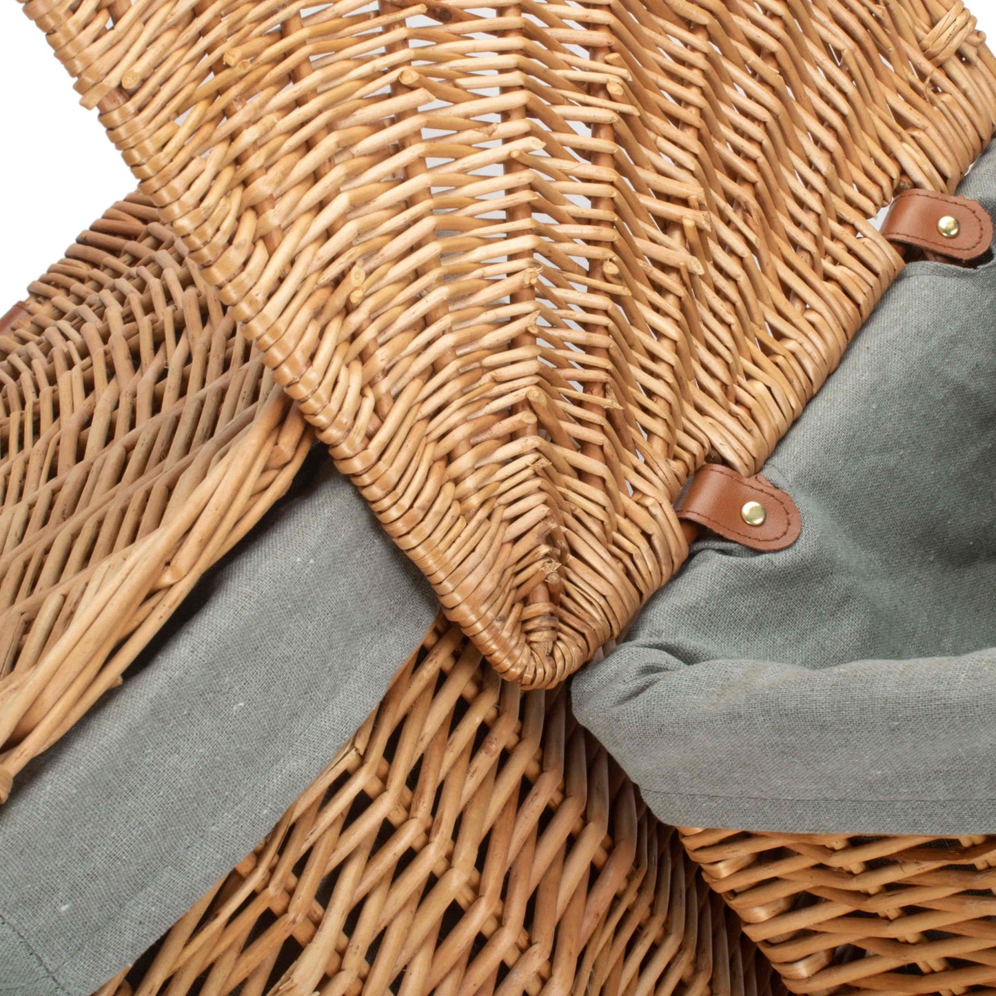 Light Steamed Willow Corner Linen Basket with Grey Sage Lining Set 2