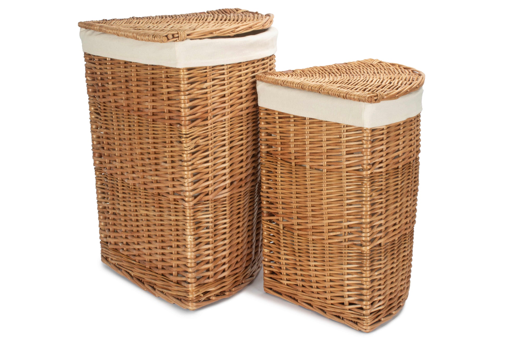 Light Steamed Willow Corner Linen Basket with White Lining Set 2
