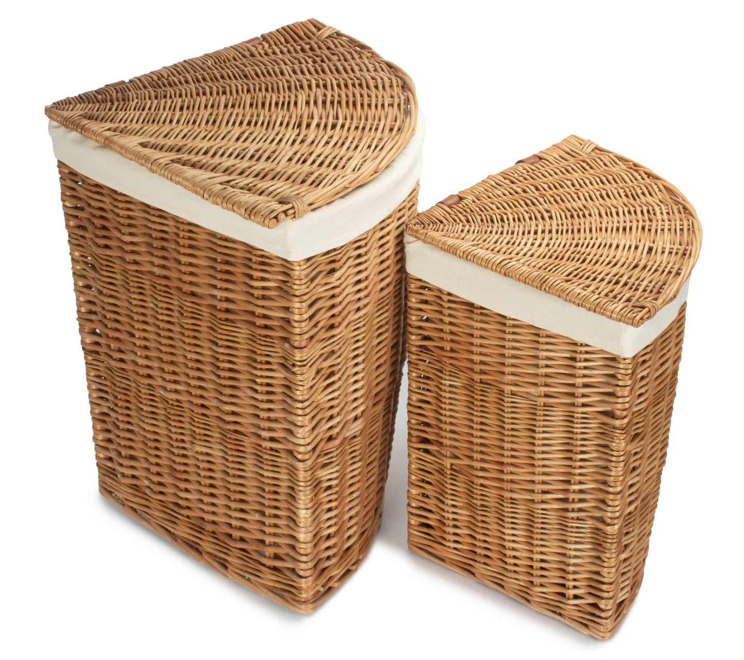 Light Steamed Willow Corner Linen Basket with White Lining Set 2