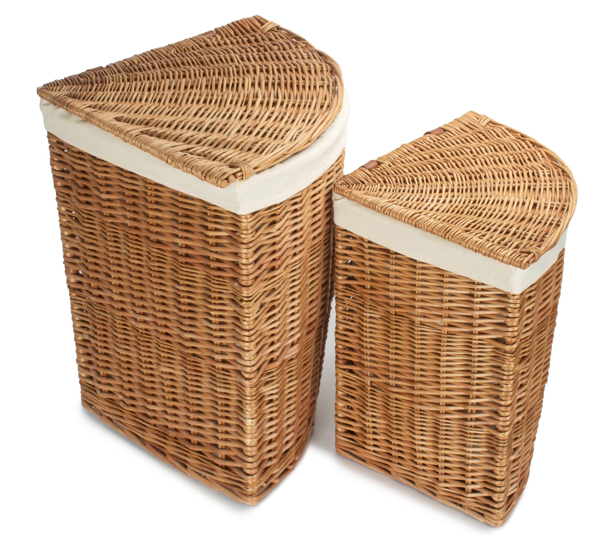 Light Steamed Willow Corner Linen Basket with White Lining Set 2