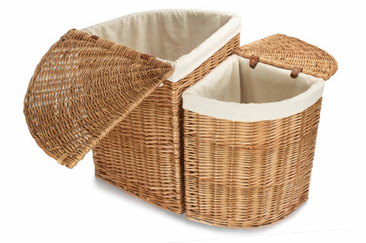 Light Steamed Willow Corner Linen Basket with White Lining Set 2