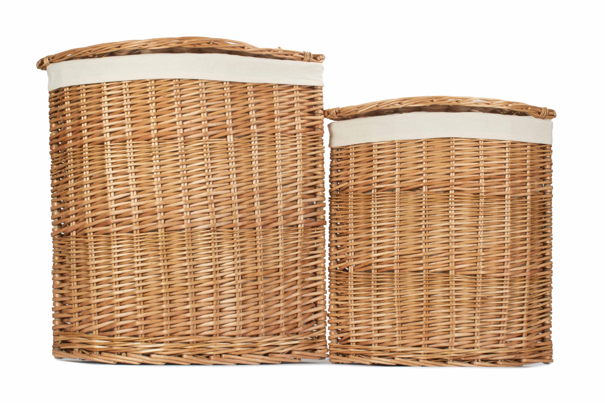 Light Steamed Willow Corner Linen Basket with White Lining Set 2