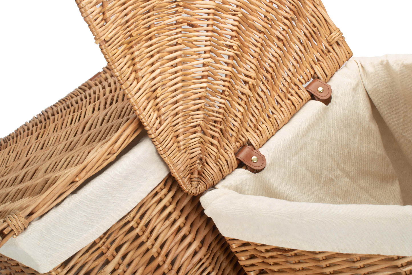 Light Steamed Willow Corner Linen Basket with White Lining Set 2