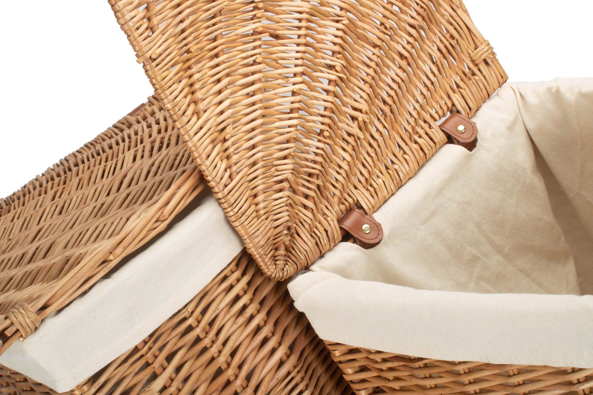 Light Steamed Willow Corner Linen Basket with White Lining Set 2