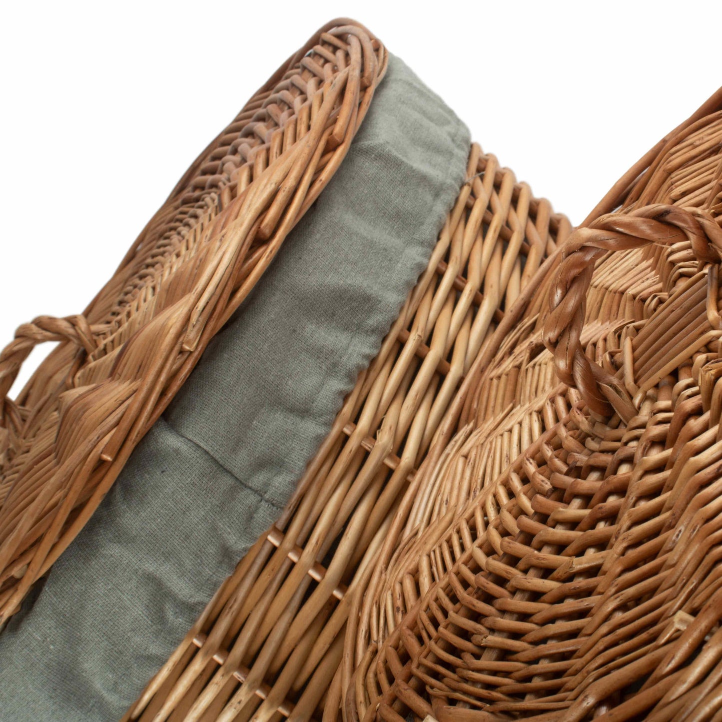 Light Steamed Willow Round Linen Basket with Grey Sage Lining Set 2