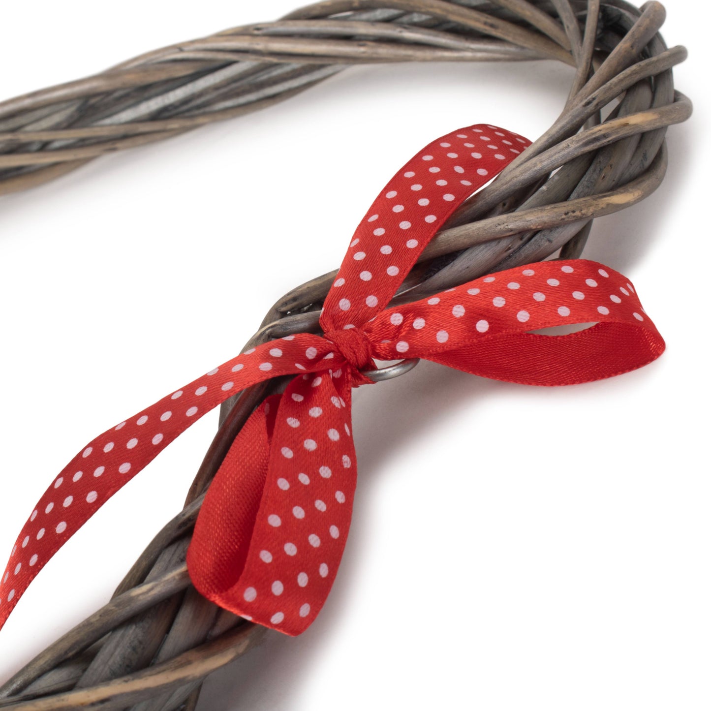 Slim Heart Willow Wreath with Red Spotty Ribbon