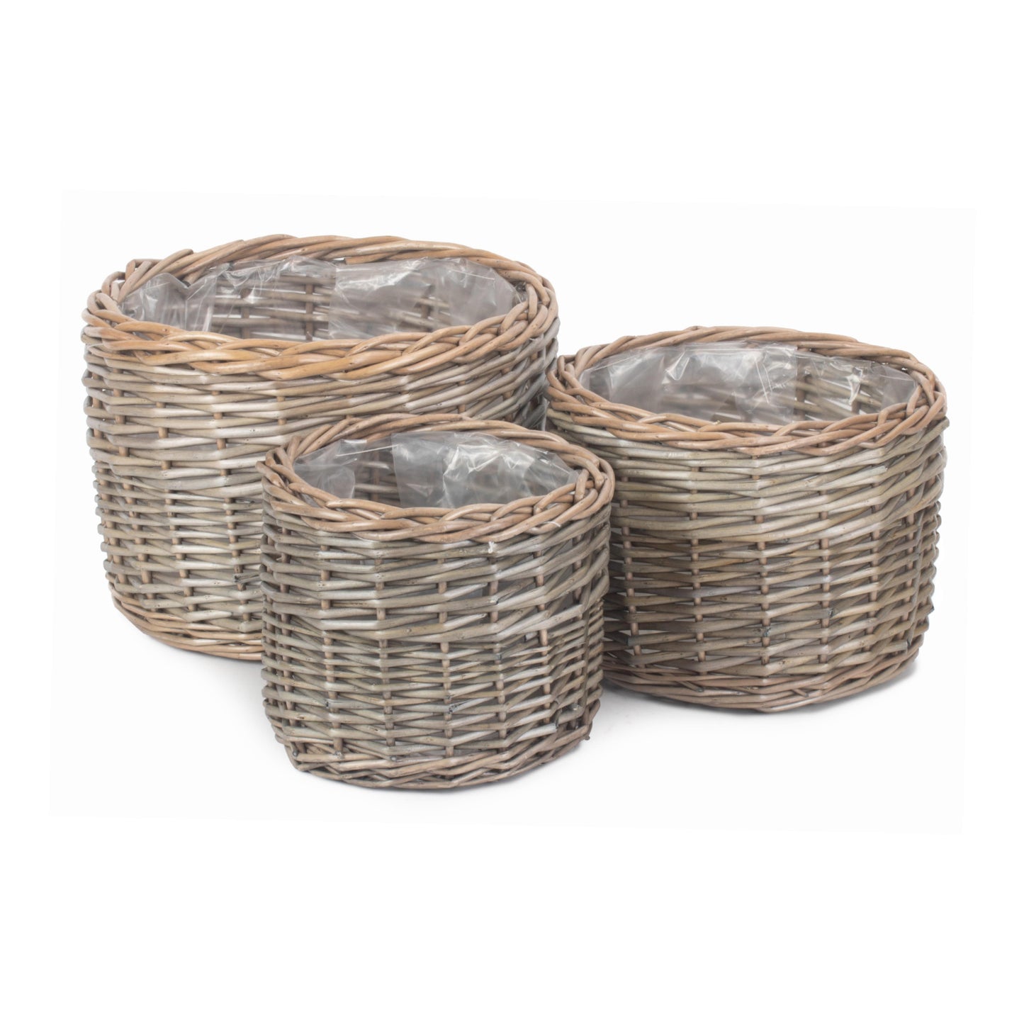 Round Antique Wash Lined Willow Planter Set 3