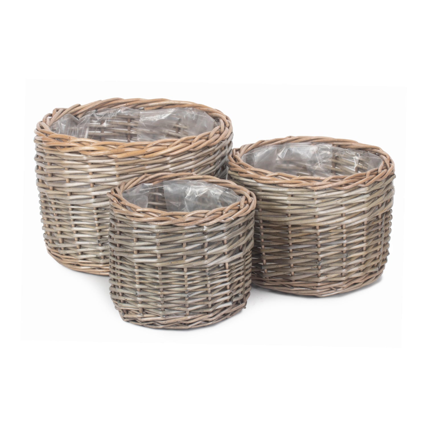 Round Antique Wash Lined Willow Planter Set 3