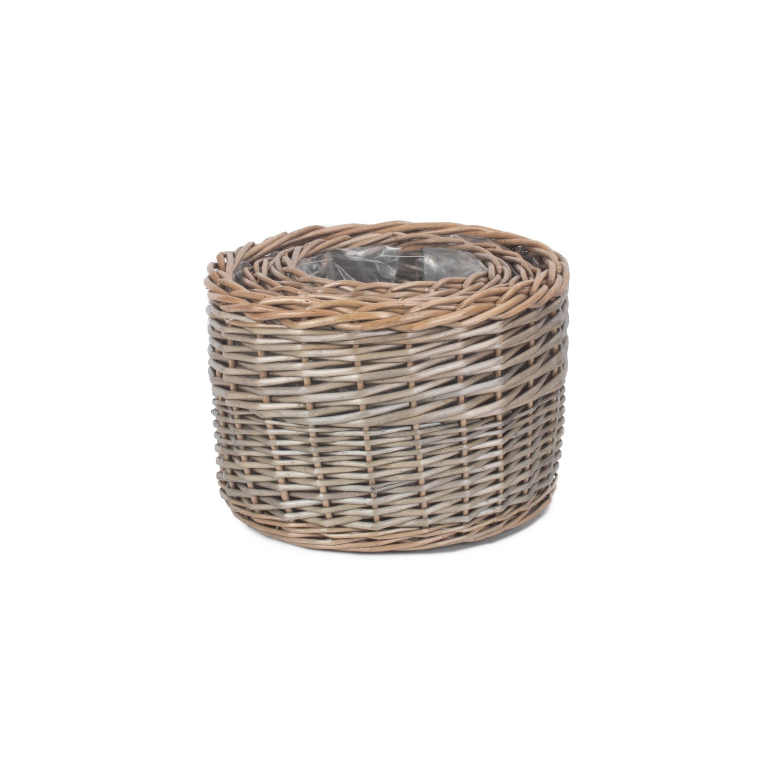Round Antique Wash Lined Willow Planter Set 3