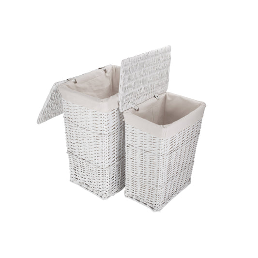 White Wicker Laundry Linen Hamper Basket Set 2