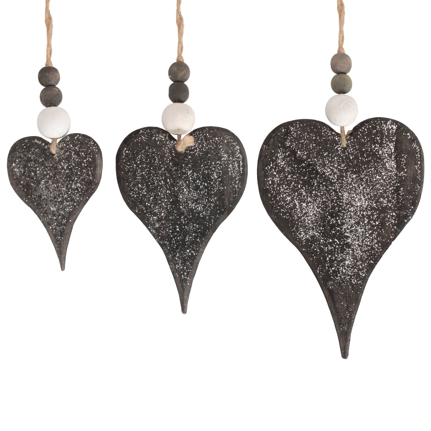 Set of 3 Hanging Glitter Heart Decorations