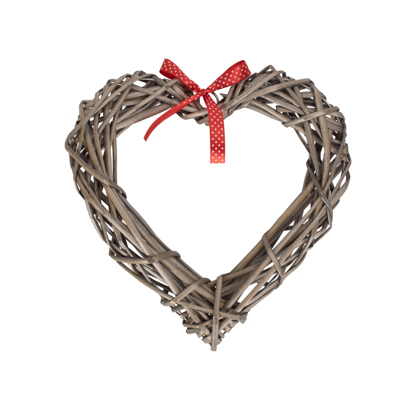 Willow Heart Wreath with Red Spotty Ribbon - Small