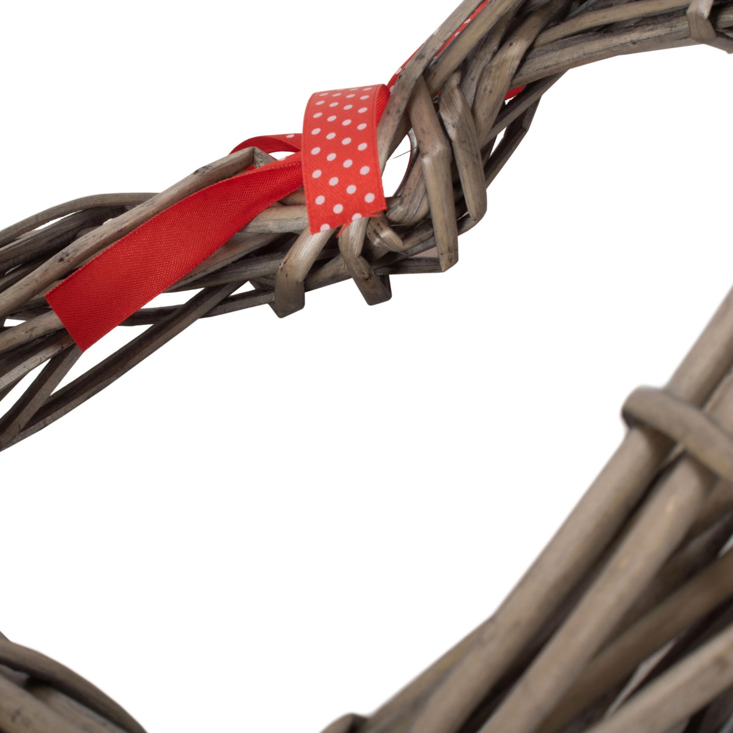 Willow Heart Wreath with Red Spotty Ribbon - Small