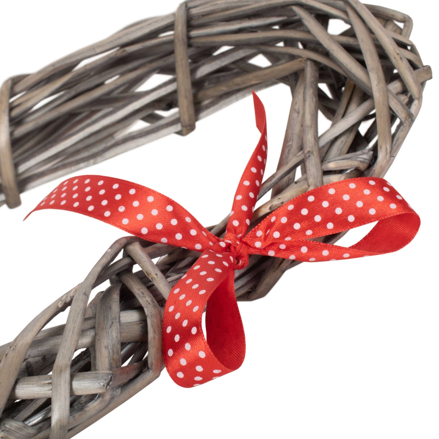 Willow Heart Wreath with Red Spotty Ribbon - Small