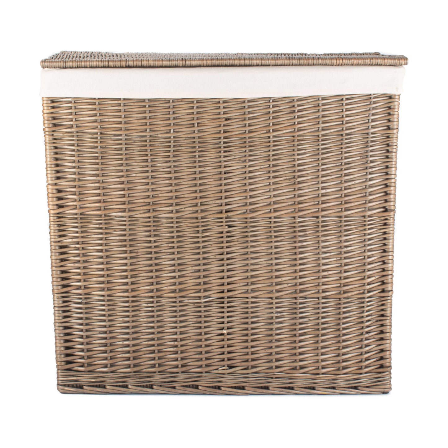 Antique Wash Willow Double Compartment Rectangular Partitioned Laundry Basket