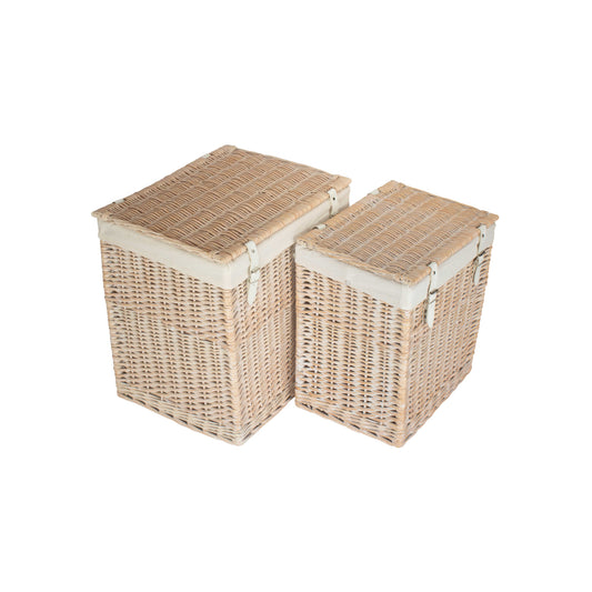 Boutique White Wash Willow Laundry Hamper with Lining Set 2