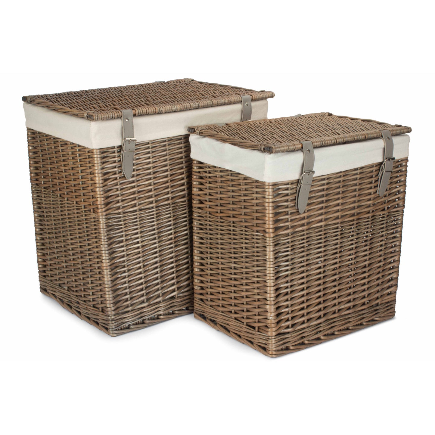 Boutique Antique Wash Willow Storage Laundry Hamper with Lining Set 2