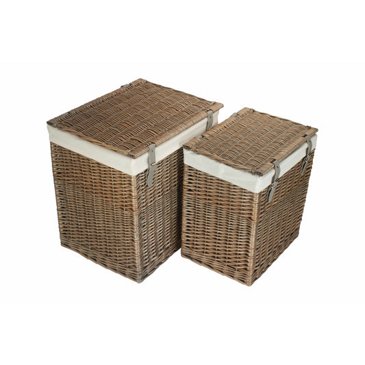 Boutique Antique Wash Willow Storage Laundry Hamper with Lining Set 2