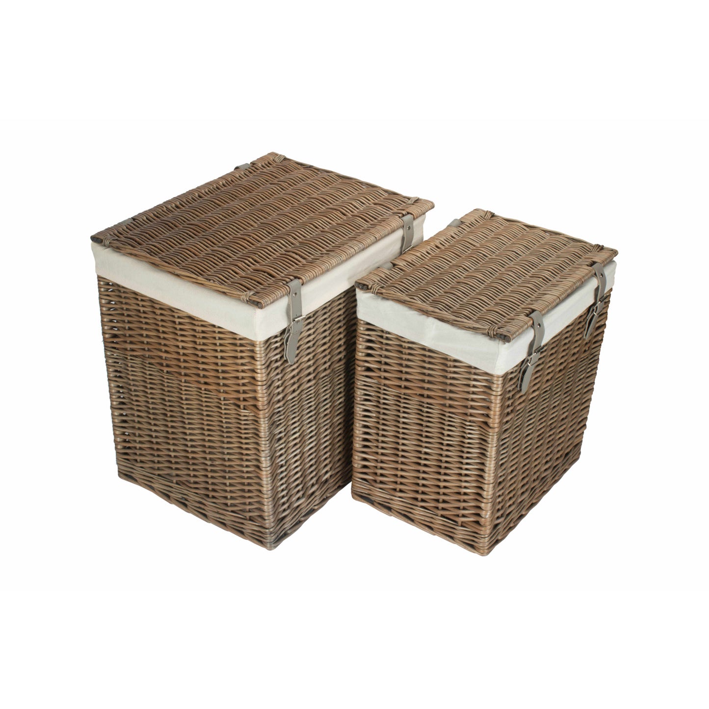 Boutique Antique Wash Willow Storage Laundry Hamper with Lining Set 2