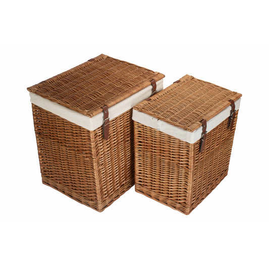 Boutique Double Steamed Willow Laundry Hamper With Lining Set 2