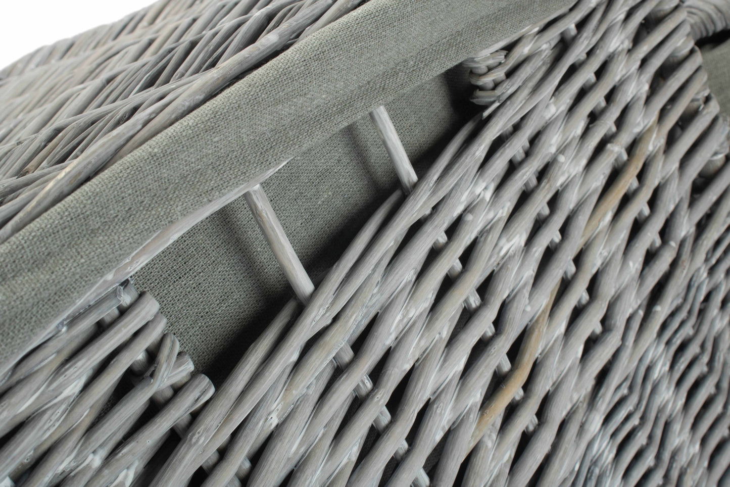 Grey Wash Willow Square Laundry Basket with Grey Sage Lining Set of 2