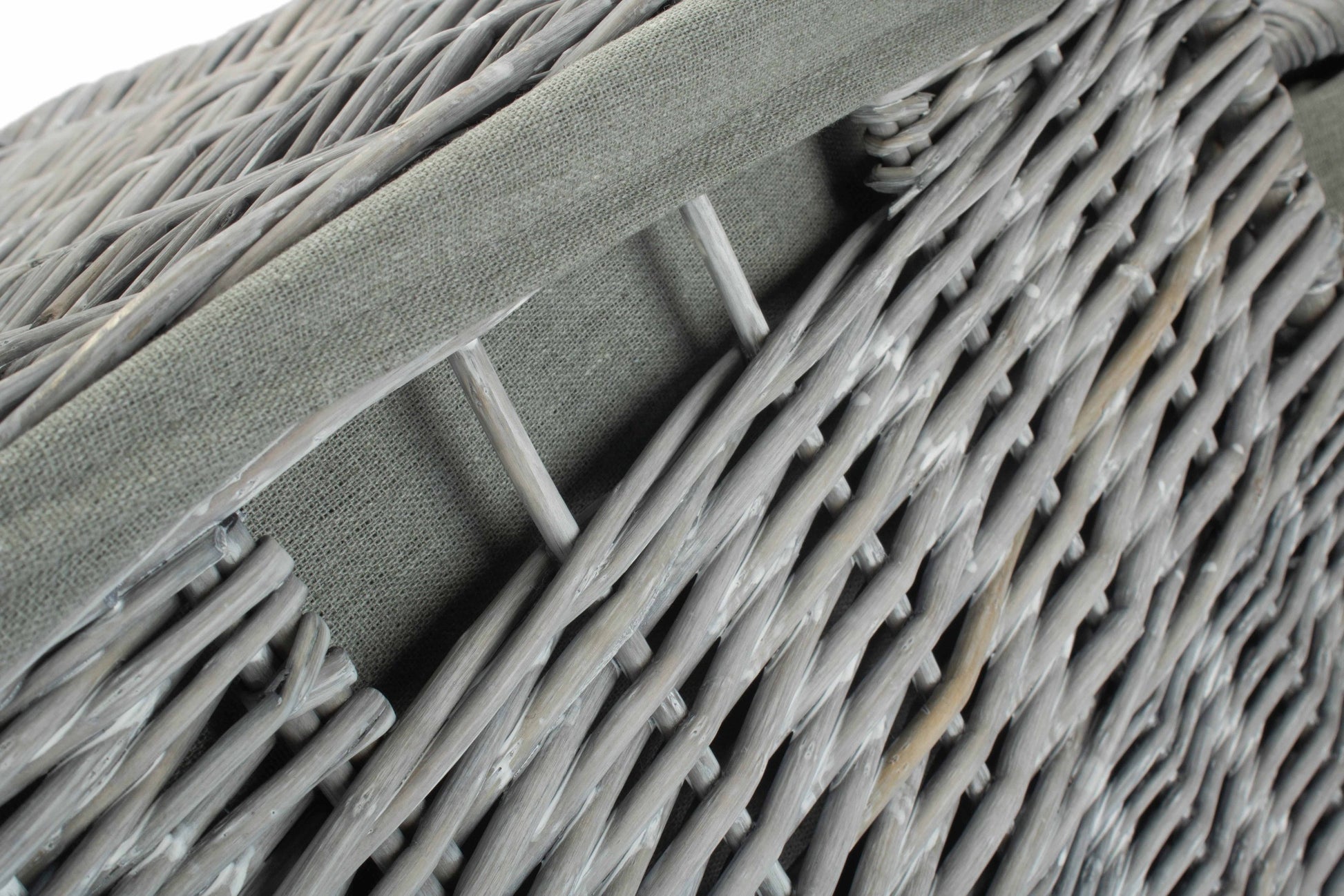 Grey Wash Willow Square Laundry Basket with Grey Sage Lining Set of 2