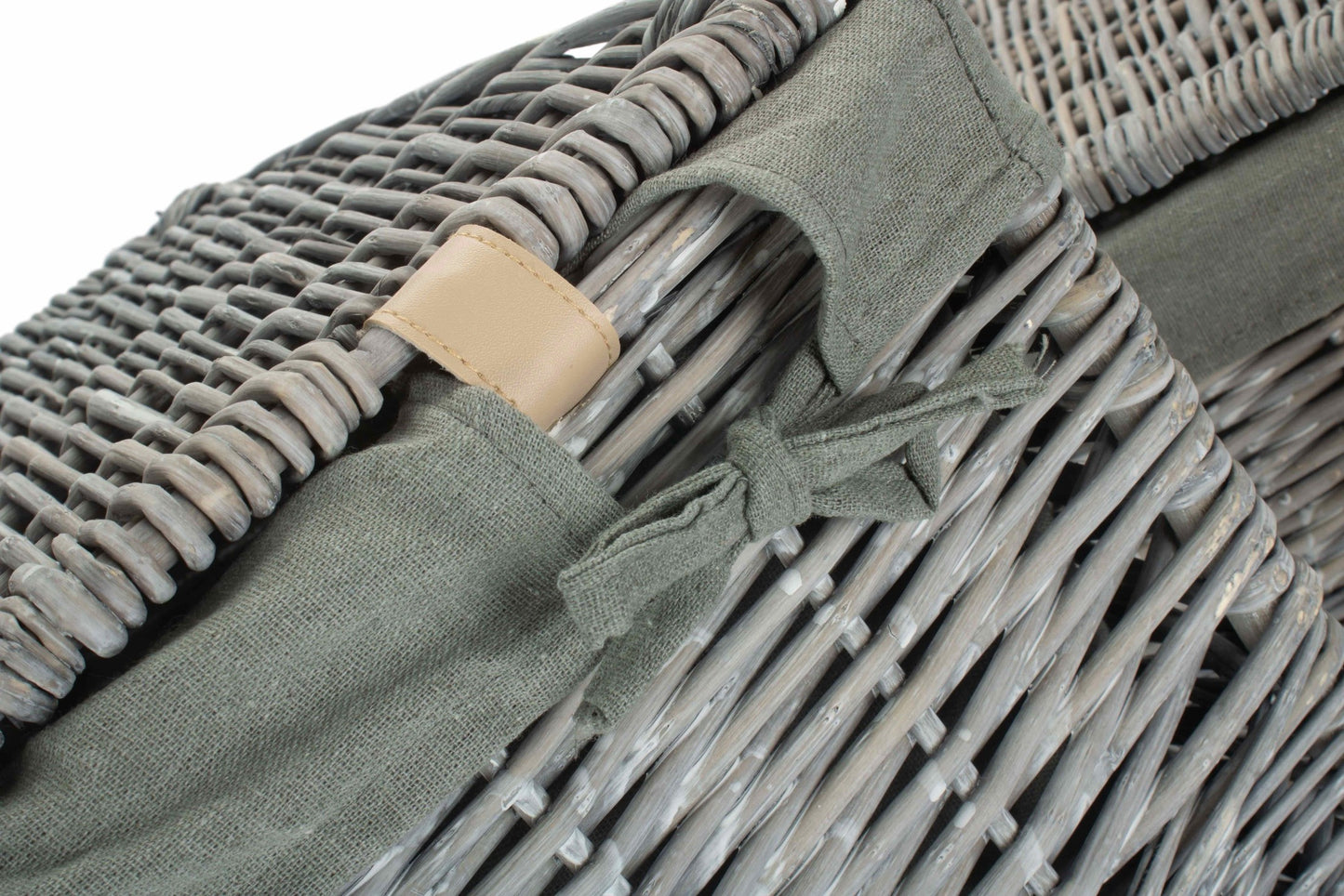 Grey Wash Willow Square Laundry Basket with Grey Sage Lining Set of 2