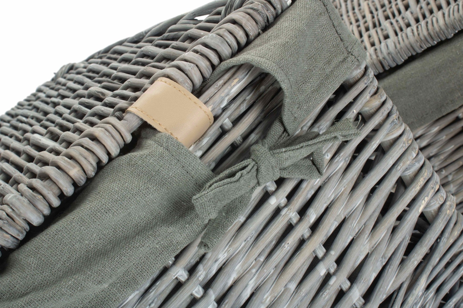 Grey Wash Willow Square Laundry Basket with Grey Sage Lining Set of 2