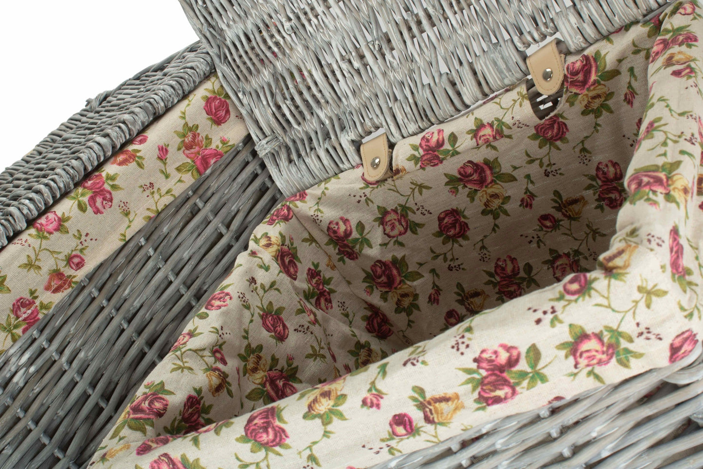 Grey Wash Willow Square Laundry Basket with Garden Rose Lining Set of 2