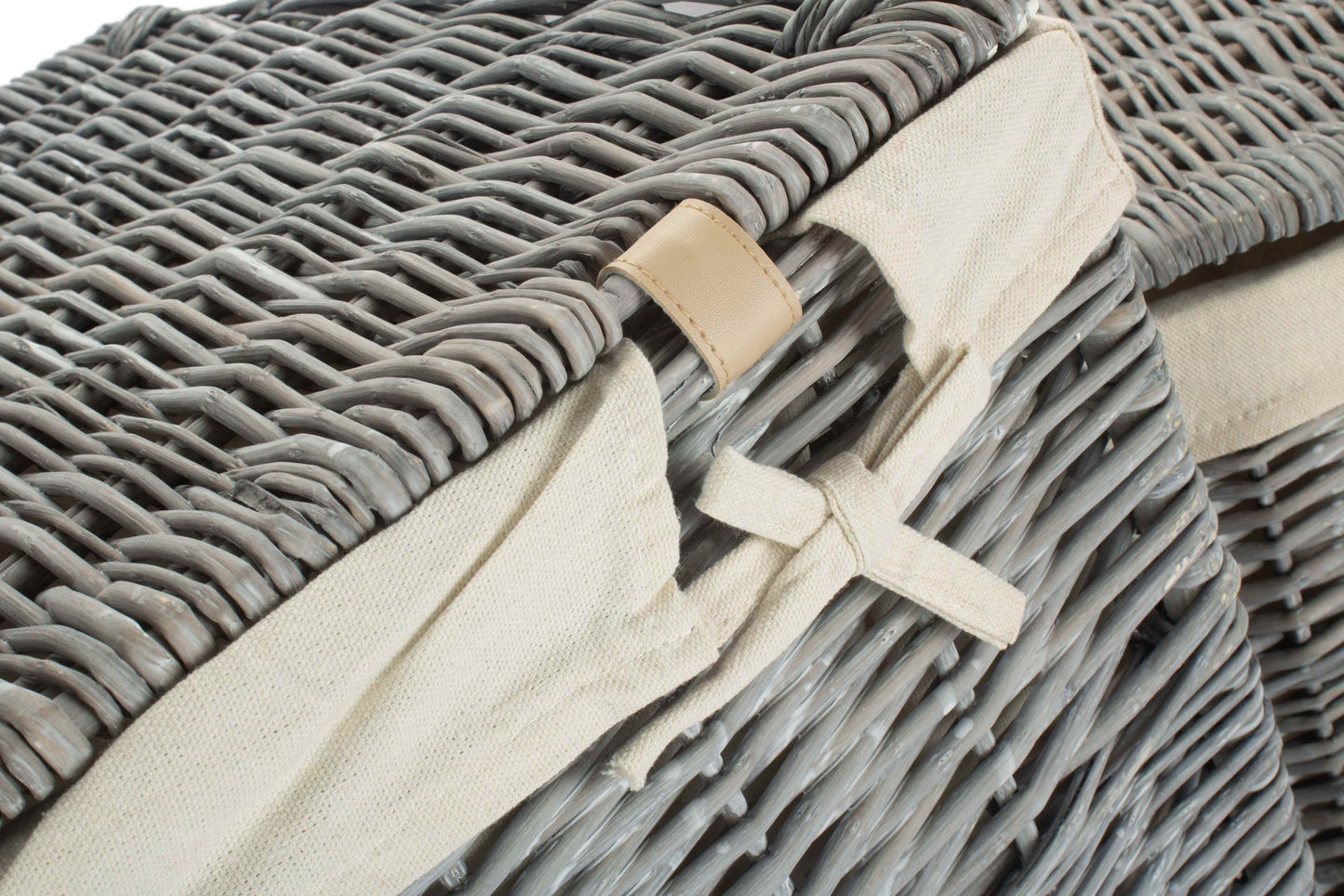 Grey Wash Willow Square Laundry Basket with White Lining Set of 2