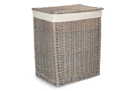 Grey Wash Willow Slim Laundry Hamper Basket with White Lining