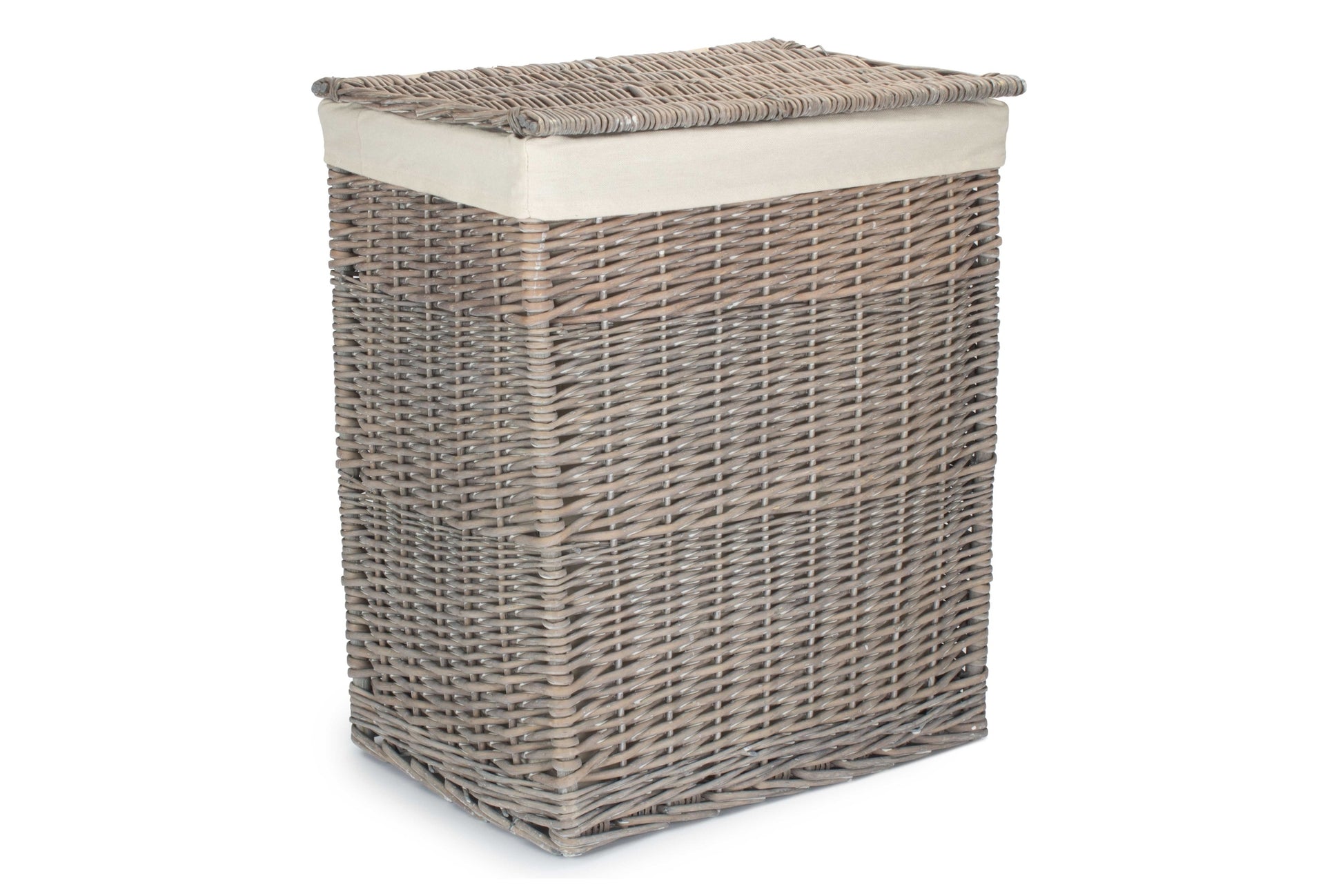 Grey Wash Willow Slim Laundry Hamper Basket with White Lining