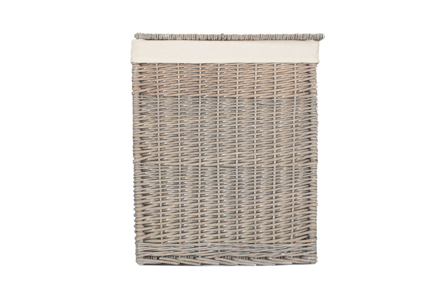 Grey Wash Willow Slim Laundry Hamper Basket with White Lining