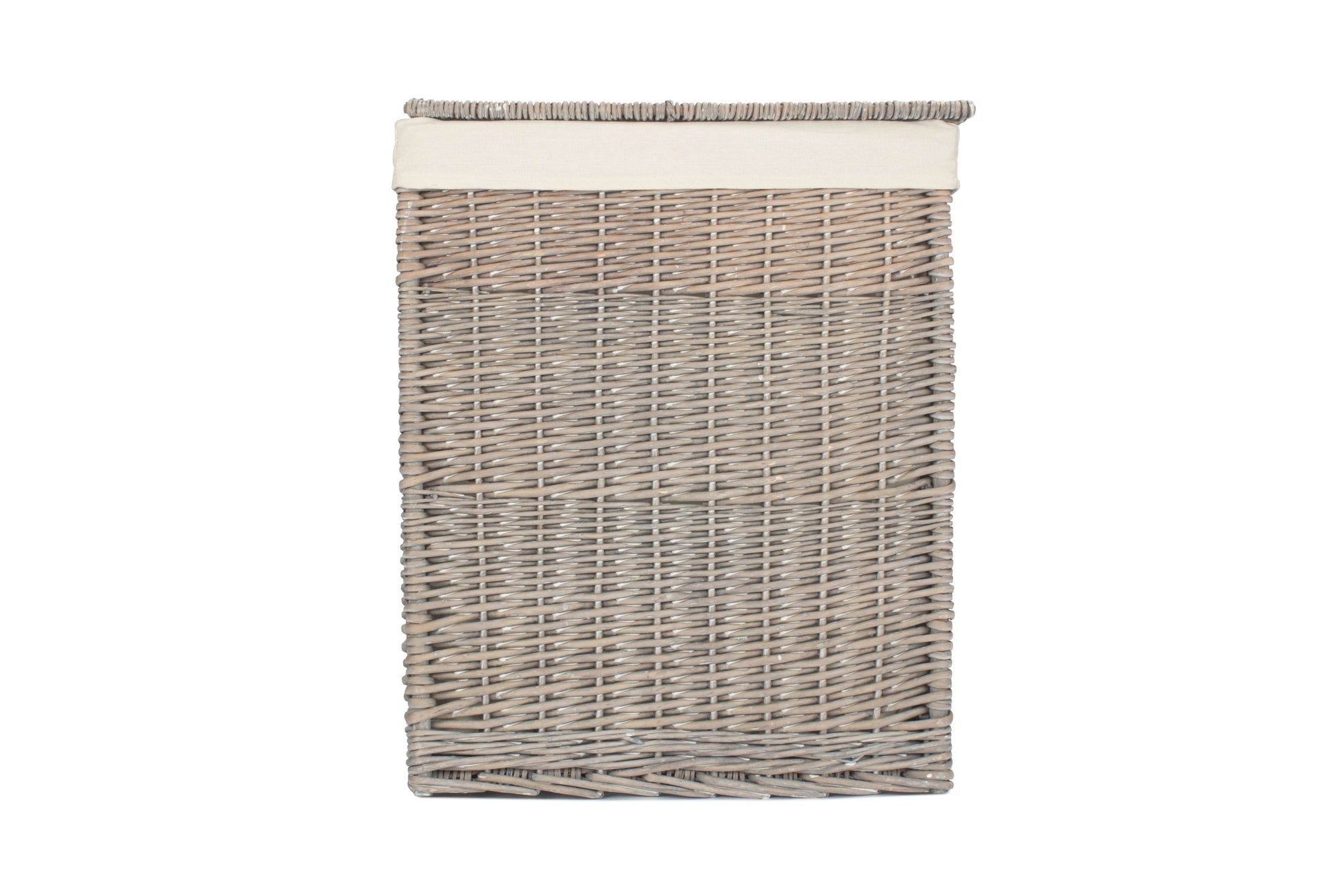 Grey Wash Willow Slim Laundry Hamper Basket with White Lining