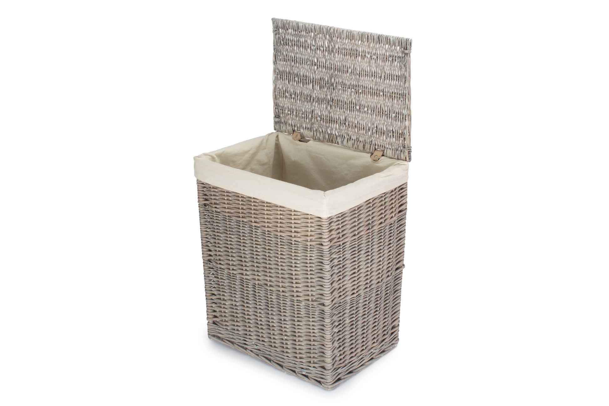 Grey Wash Willow Slim Laundry Hamper Basket with White Lining