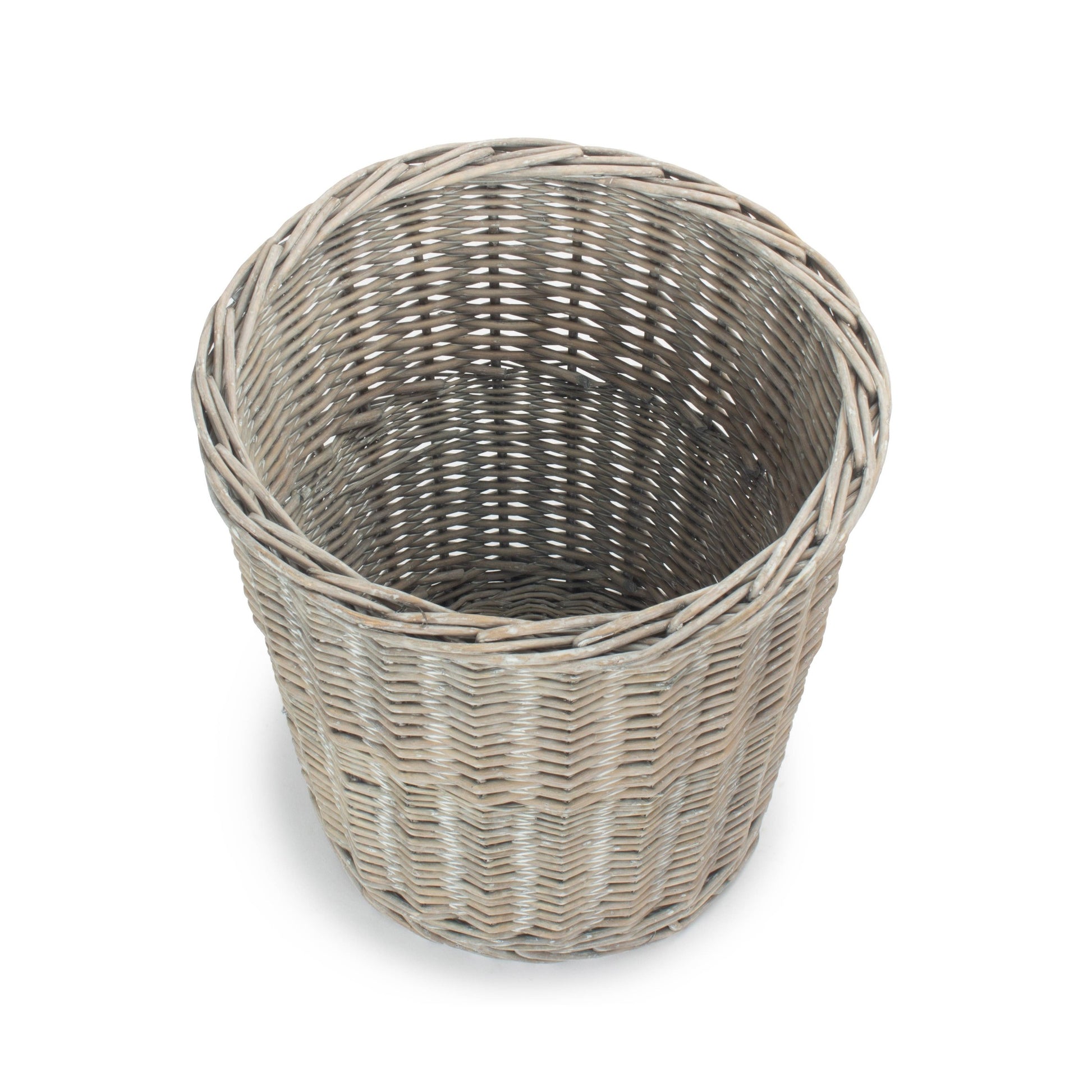 Grey Wash Willow Round Waste Paper Bin
