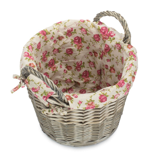 Antique Wash Willow Craft Basket with Garden Rose Lining