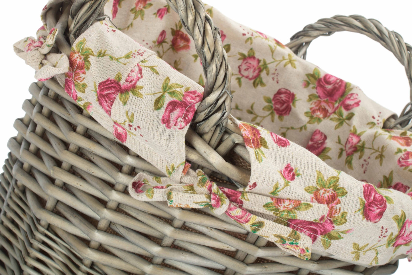 Antique Wash Willow Craft Basket with Garden Rose Lining