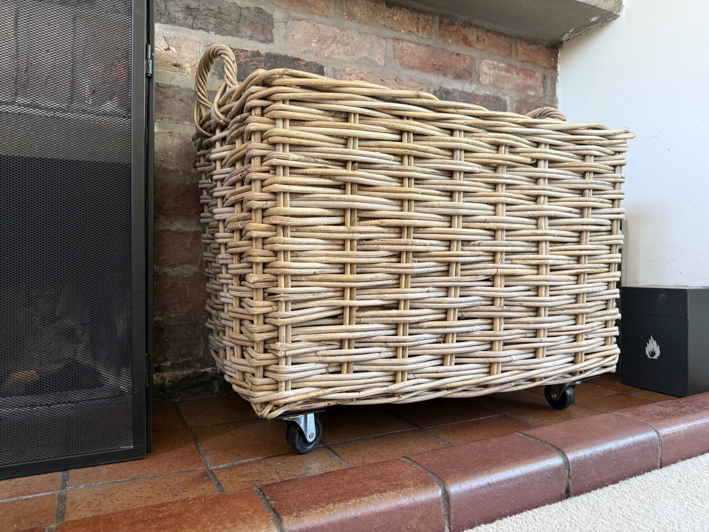 Wovenhill Kubu Rattan Log Baskets with Wheels and Hoop Handles
