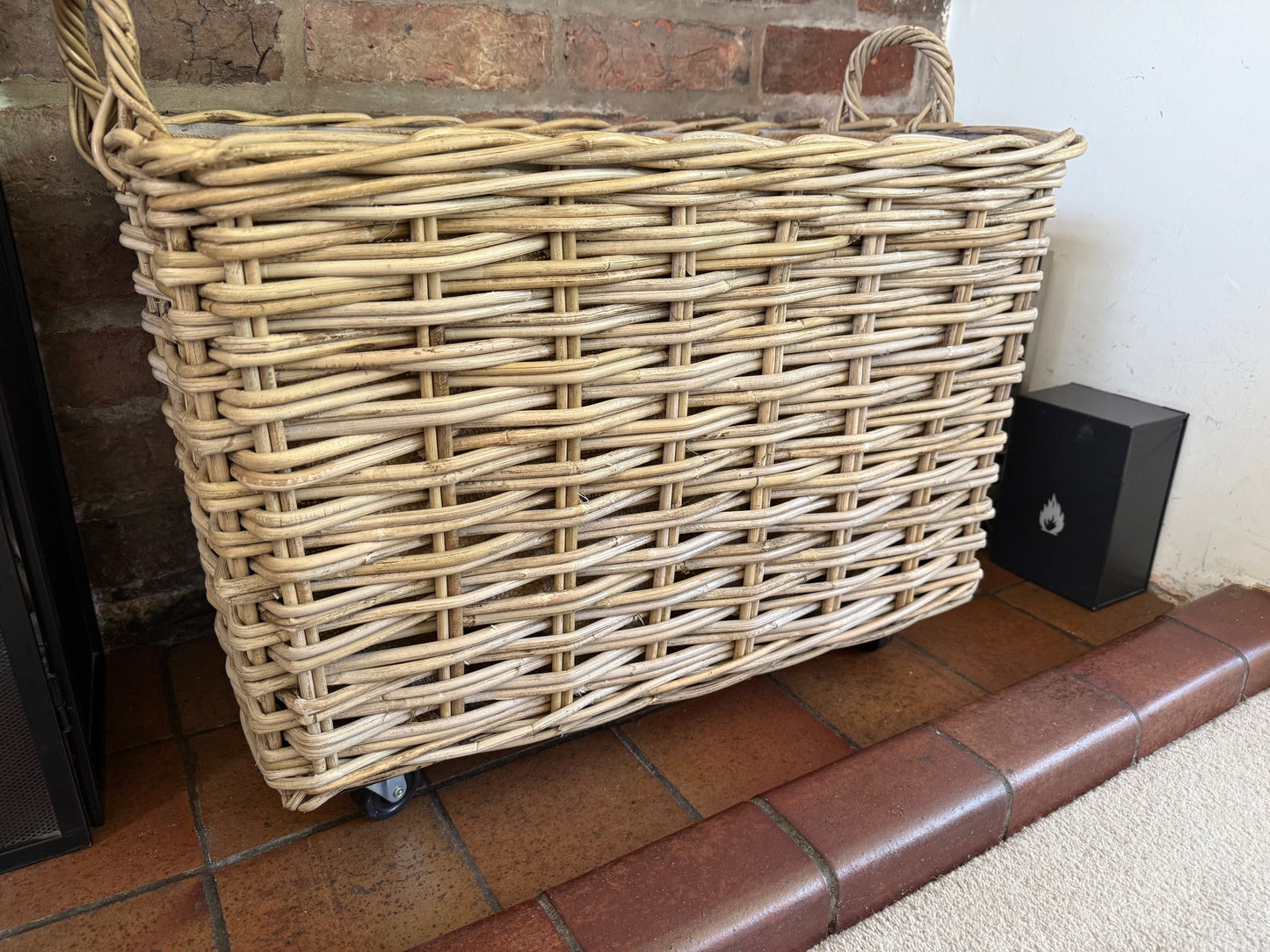 Wovenhill Kubu Rattan Log Baskets with Wheels and Hoop Handles