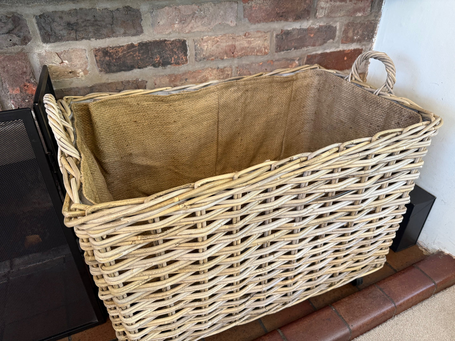 Wovenhill Kubu Rattan Log Baskets with Wheels and Hoop Handles
