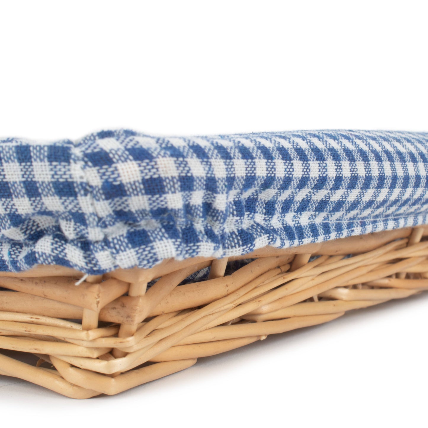 Rectangular Flat Split Willow Tray Basket with Blue & White Checked Lining