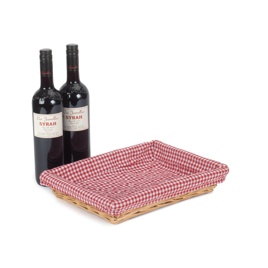 Rectangular Flat Split Willow Tray Basket with Red & White Checked Lining
