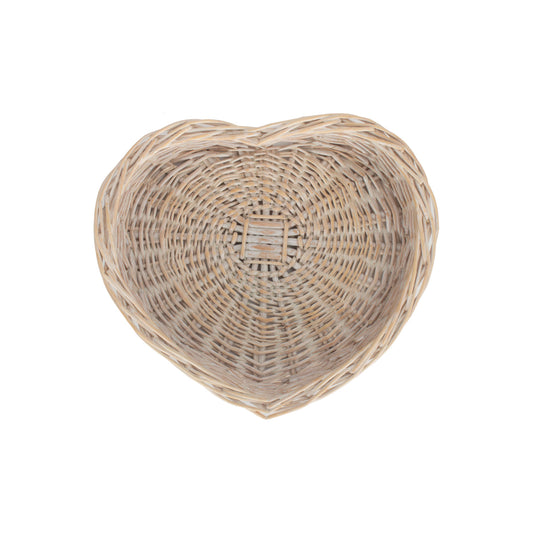Small White Wash Heart Shaped Tray Basket