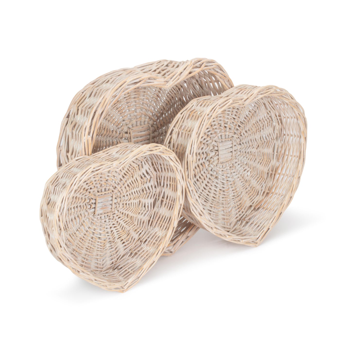 White Wash Heart Shaped Tray Basket Set 3