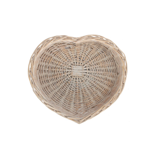 Medium White Wash Heart Shaped Tray Basket