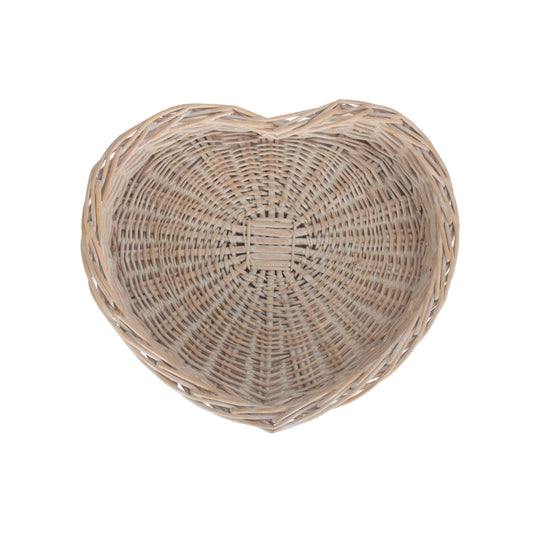 Large White Wash Heart Shaped Tray Basket