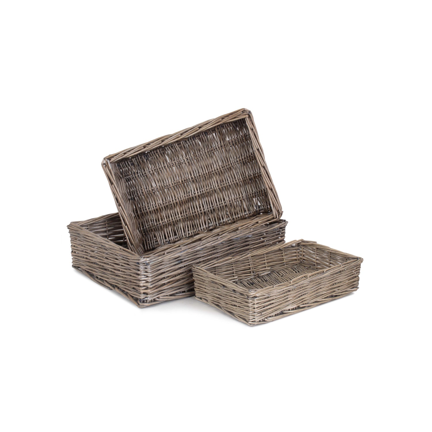 Antique Wash Rectangular Straight Sided Tray Basket Set 3