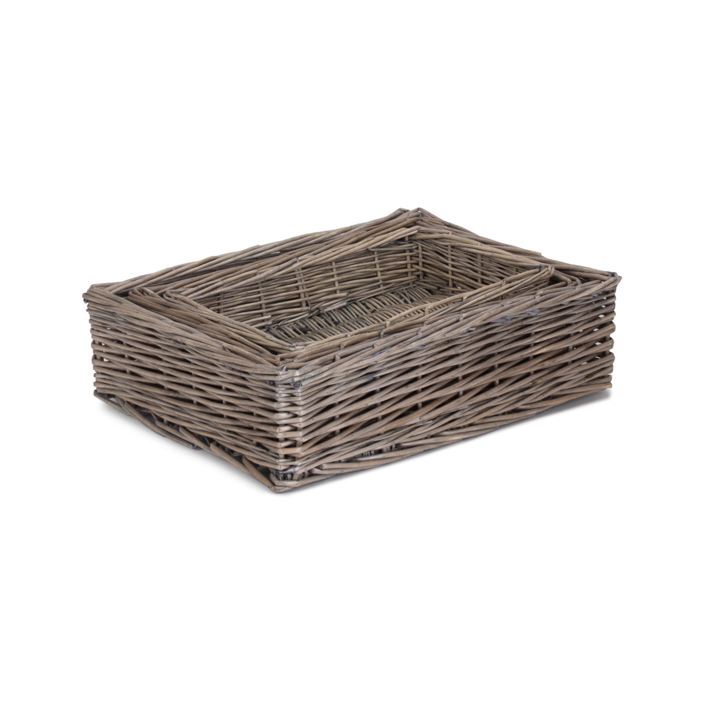 Antique Wash Rectangular Straight Sided Tray Basket Set 3